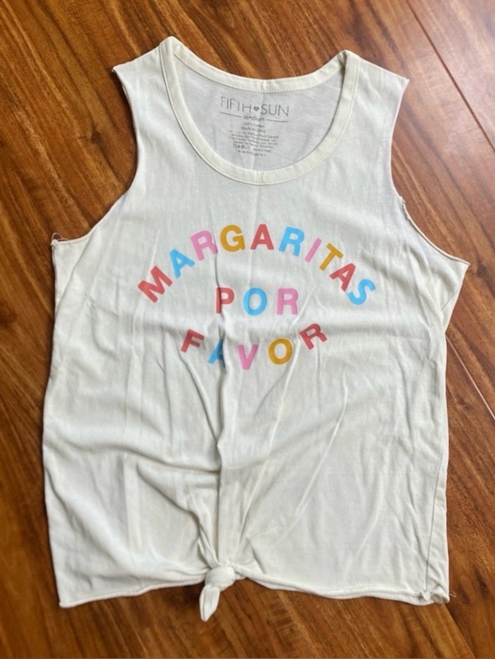 3/$25 Fifth Sun Juniors Cream Colorfup Margaritas Por Favor Tank Top Size M
